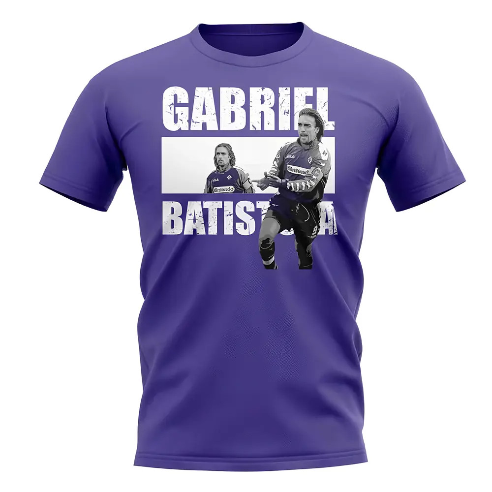 Gabriel Batistuta Player Collage T-Shirt (Purple) Polyester Fiorentina Uksoccershop Men's Purple Medium