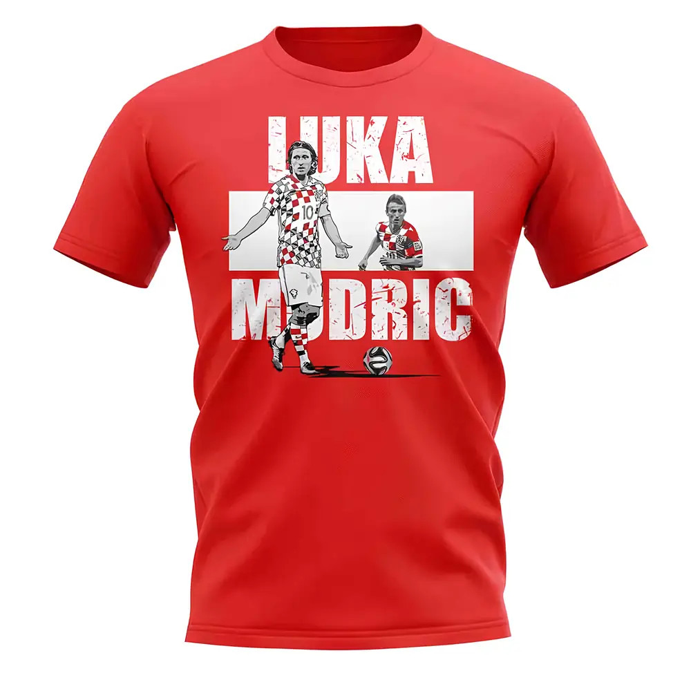 Luka Modric Player Collage T-Shirt (Red) Polyester Croatia Uksoccershop Men's Red Medium