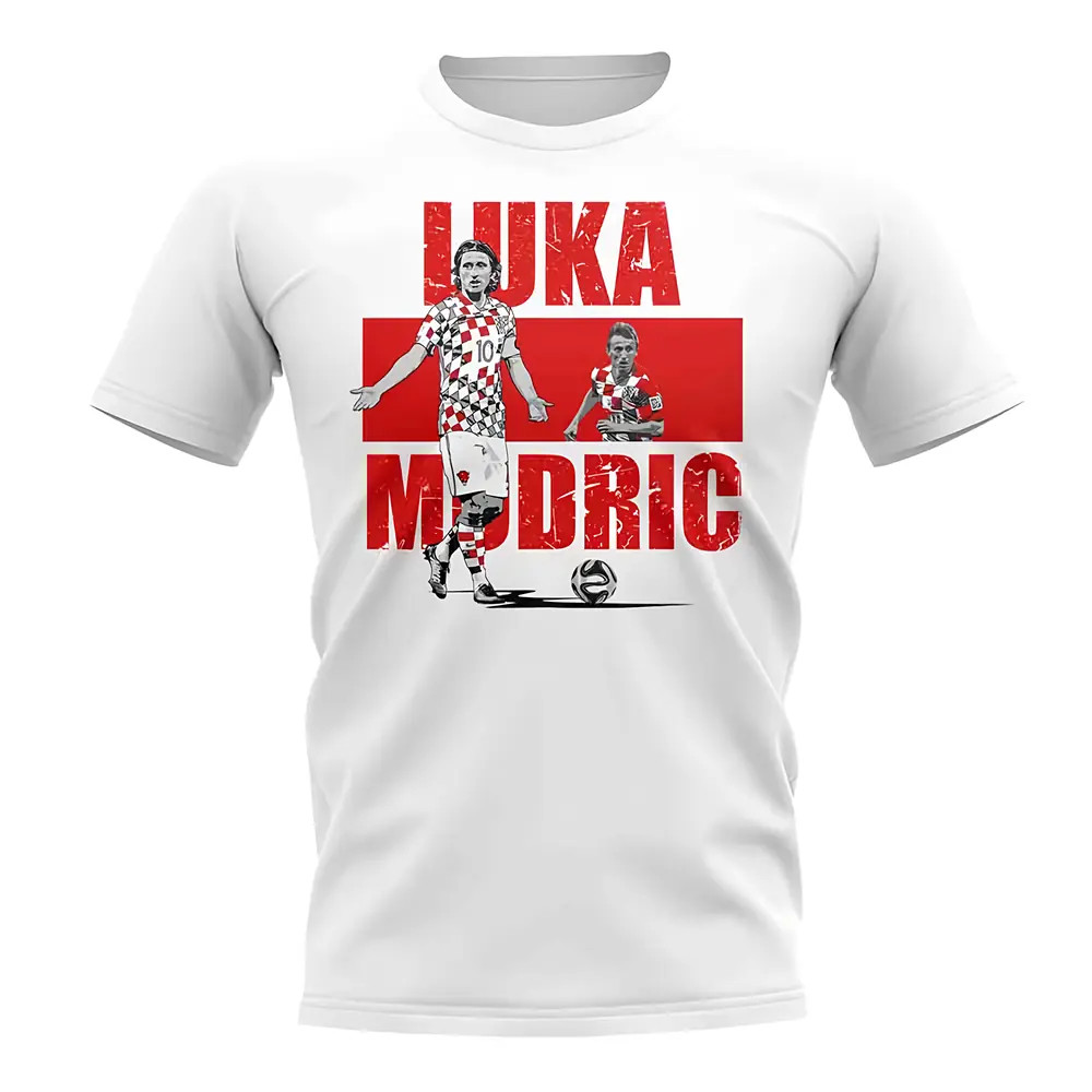 Luka Modric Player Collage T-Shirt (White) Polyester Croatia Uksoccershop Men's White Extra Large