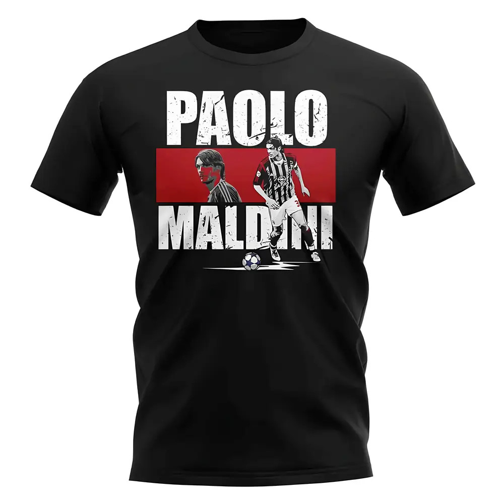 Paolo Maldini Player Collage T-Shirt (Black) Polyester Ac Milan Uksoccershop Men's Black Large