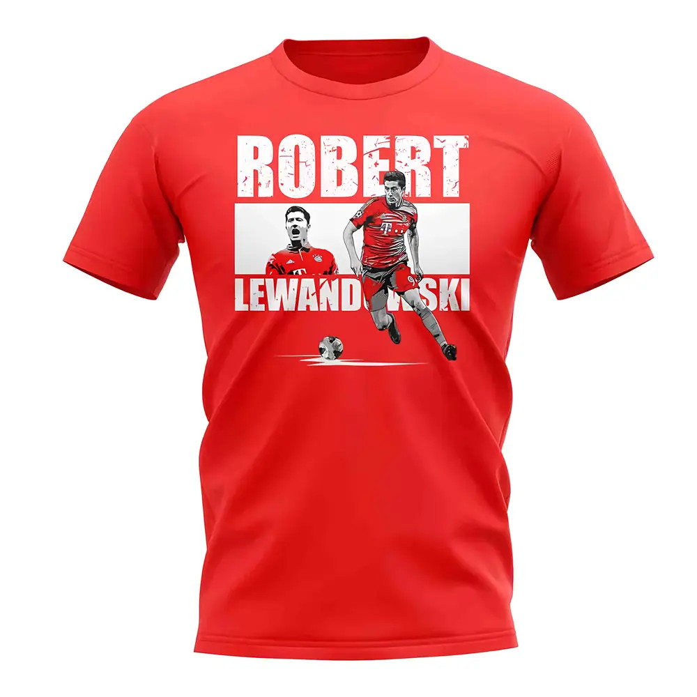 Robert Lewandowski Player Collage T-Shirt (Red) Polyester Bayern Munich Uksoccershop Men's Red Xxl