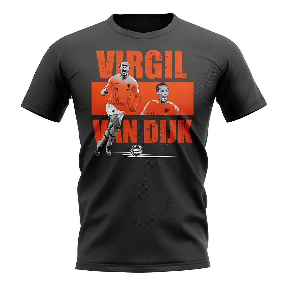 Virgil Van Dijk Player Collage T-Shirt (Black) Polyester Holland Uksoccershop Men's Black Medium