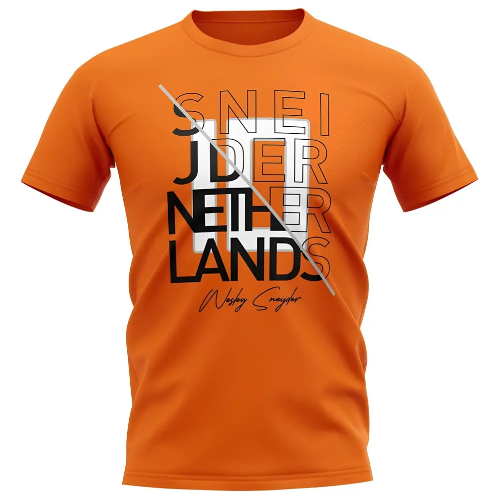 Wesley Sneijder Holland Graphic Signature T-Shirt (Orange) Polyester Uksoccershop Men's Orange Small