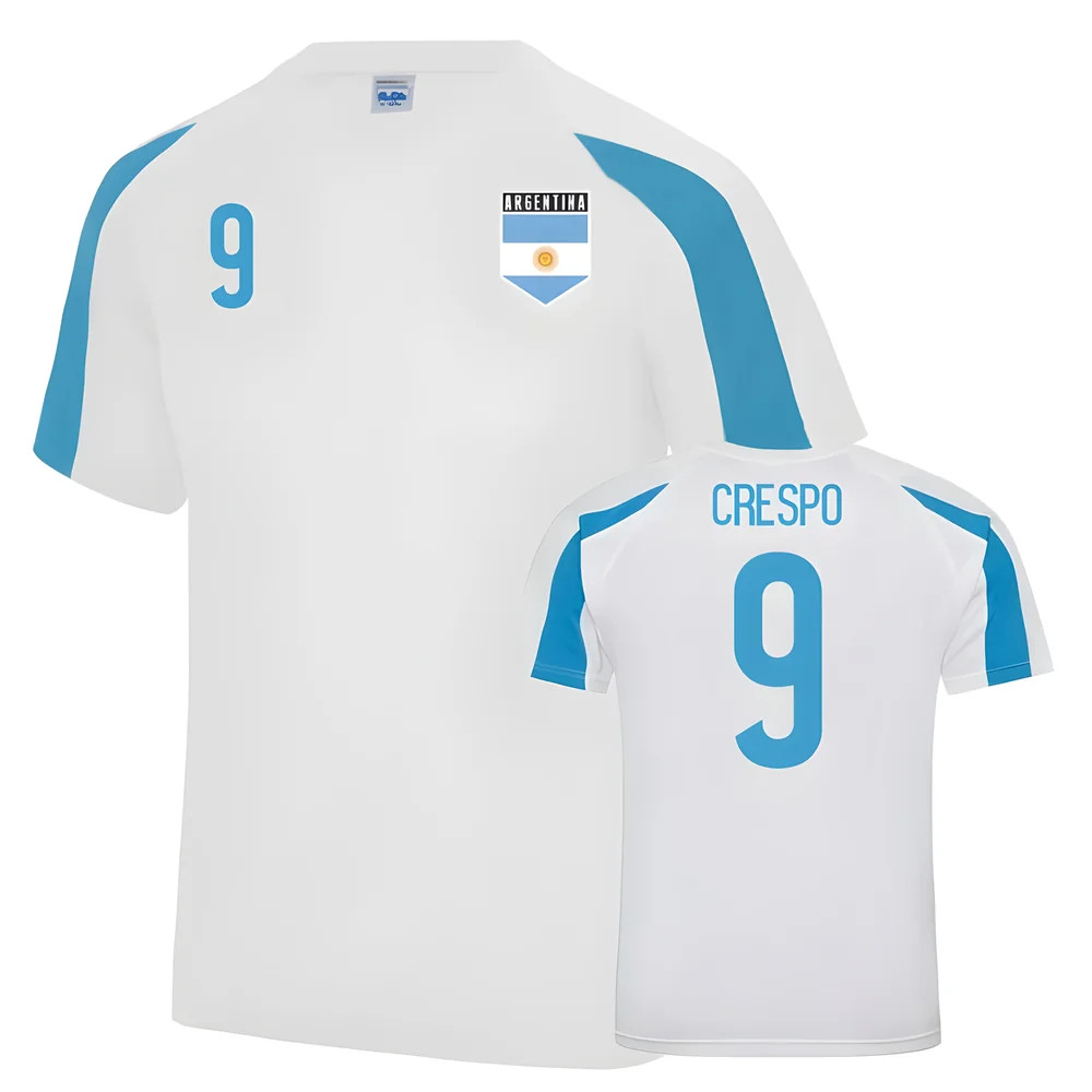 Argentina Sports Training Jersey (Crespo 9) Polyester Uksoccershop Men's White Medium
