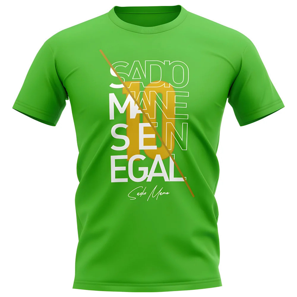 Sadio Mane Senegal Graphic Signature T-Shirt (Green) Polyester Uksoccershop Men's Green Extra Large