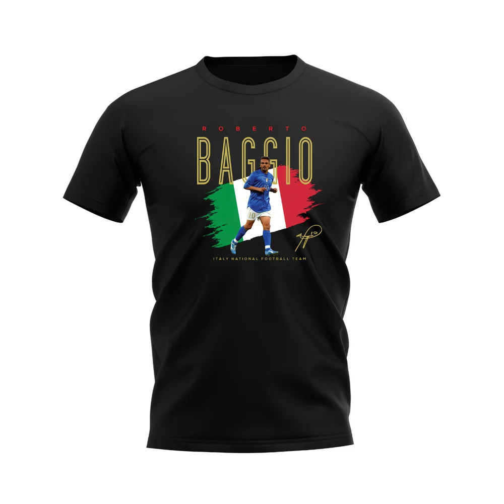 Roberto Baggio Italy Football Crest T-Shirt (Black) Polyester Uksoccershop Men's Black Xxl