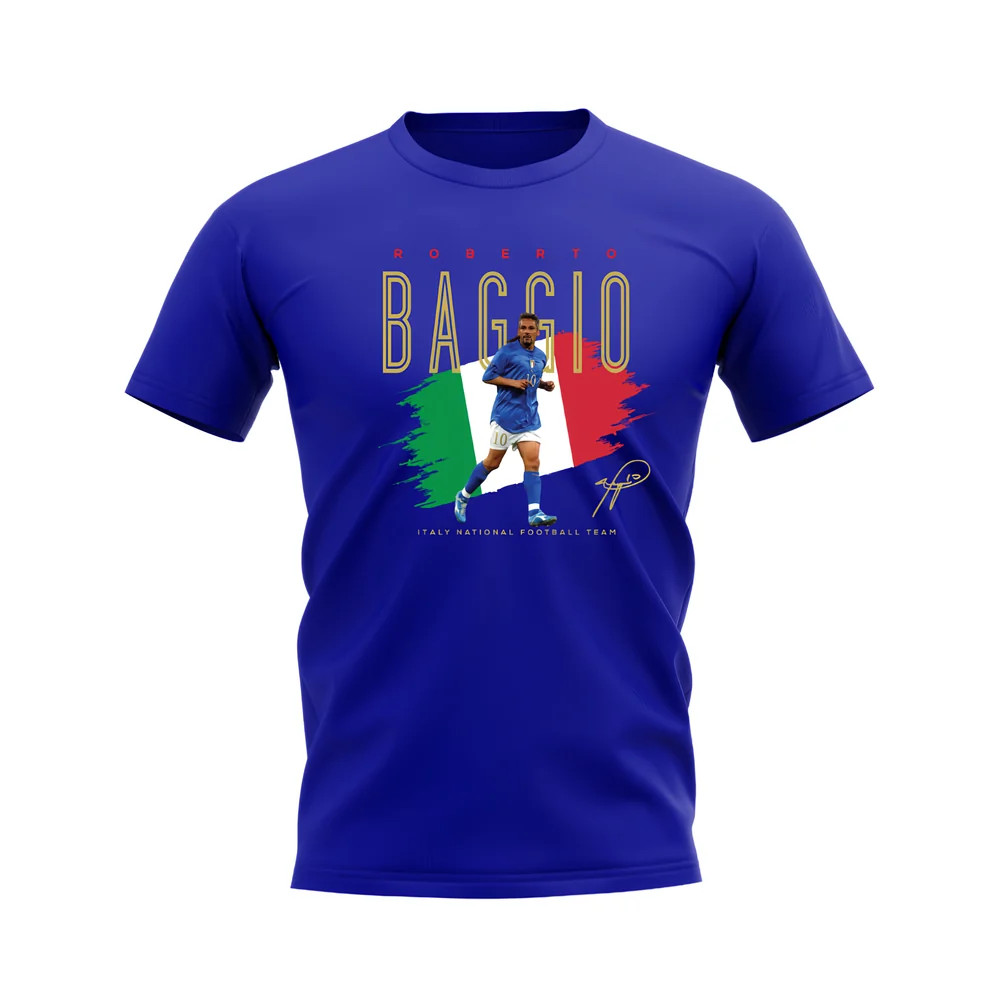 Roberto Baggio Italy Football Crest T-Shirt (Blue) Polyester Uksoccershop Men's Blue Xxl