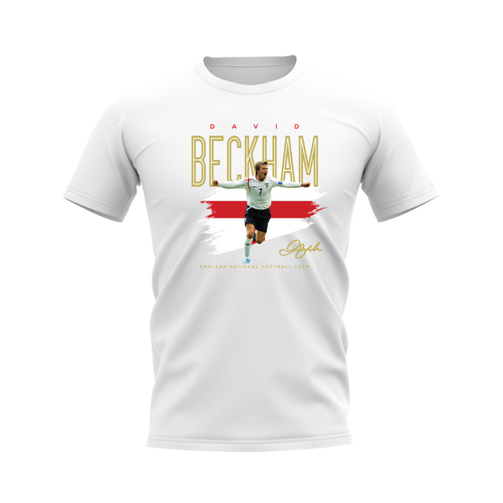 David Beckham England Football Celebration T-Shirt (White) Polyester Uksoccershop Men's White Small