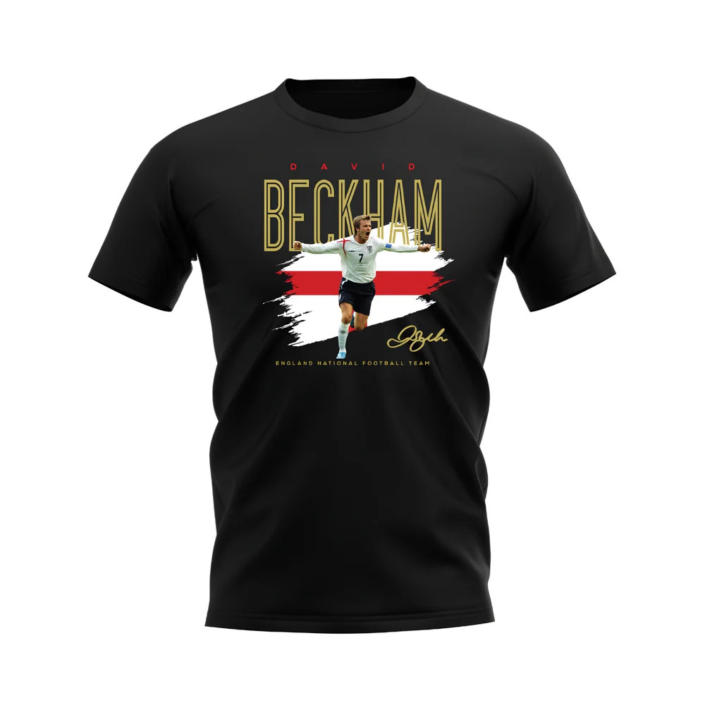 David Beckham England Football Celebration T-Shirt (Black) Polyester Uksoccershop Men's Black Large