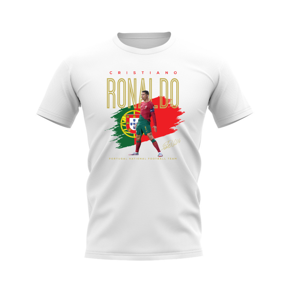 Cristiano Ronaldo Portugal Football Celebration T-Shirt (White) Polyester Uksoccershop Men's White Large