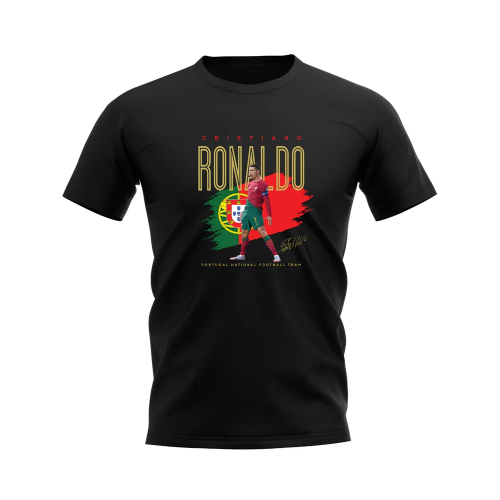 Cristiano Ronaldo Portugal Football Celebration T-Shirt (Black) Polyester Uksoccershop Men's Black Large