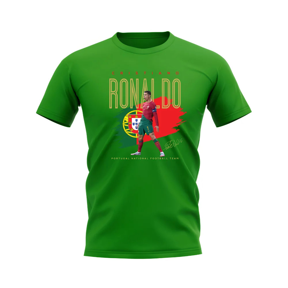 Cristiano Ronaldo Portugal Football Celebration T-Shirt (Green) Polyester Uksoccershop Men's Green Xxl