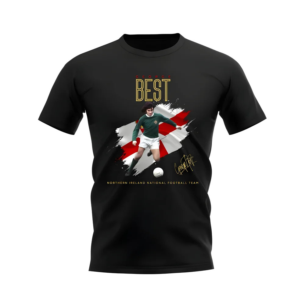 George Best Northern Ireland Image T-Shirt (Black) Uksoccershop Men's Black Medium