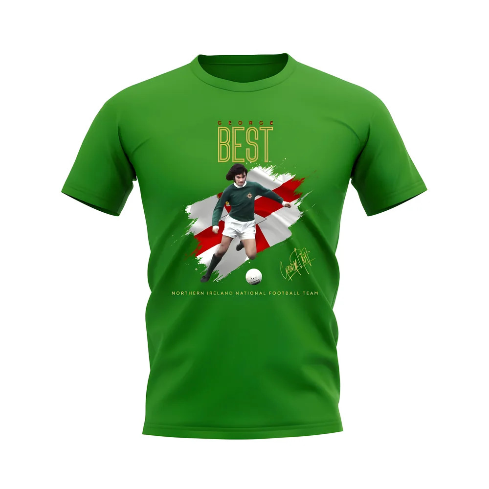 George Best Northern Ireland Image T-Shirt (Green) Uksoccershop Men's Green Small