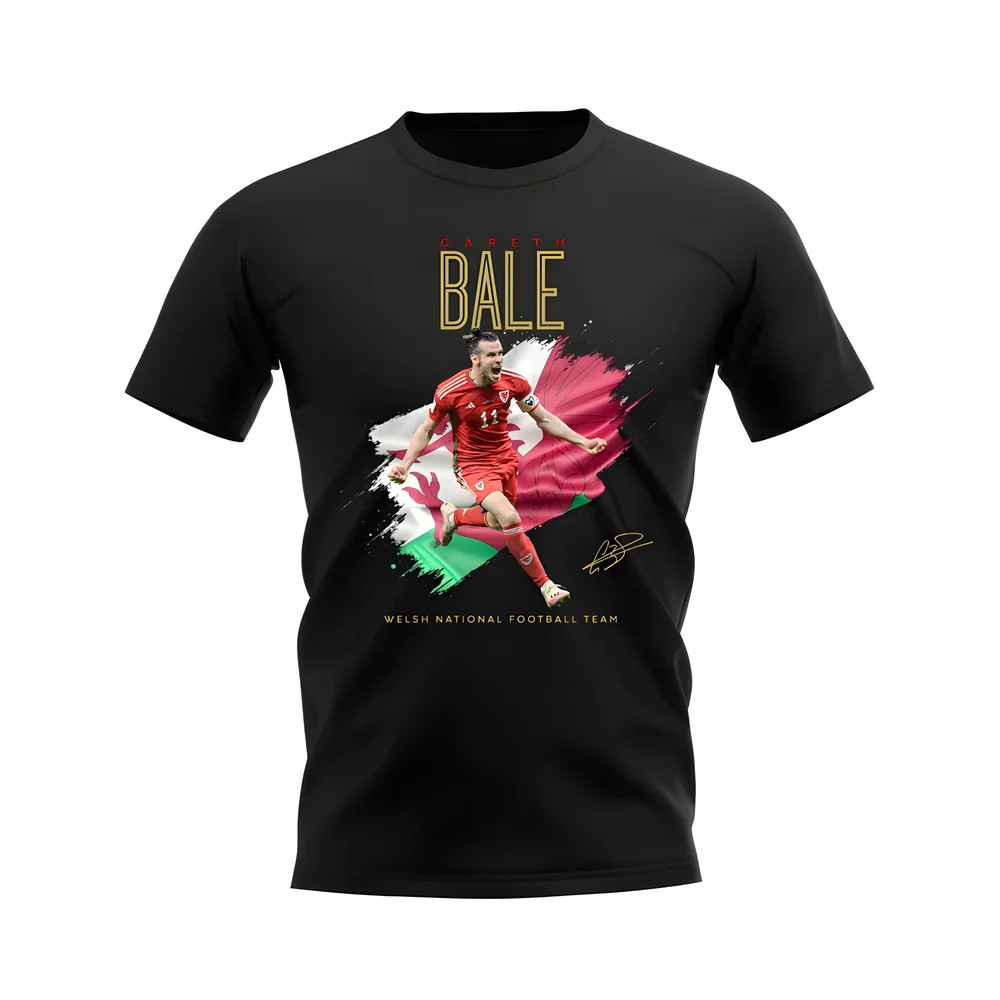 Gareth Bale Wales Celebration T-Shirt (Black) Uksoccershop Men's Black Extra Large