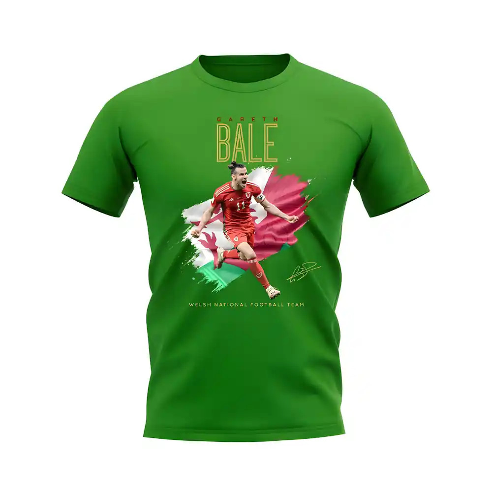 Gareth Bale Wales Celebration T-Shirt (Green) Uksoccershop Men's Green Extra Small