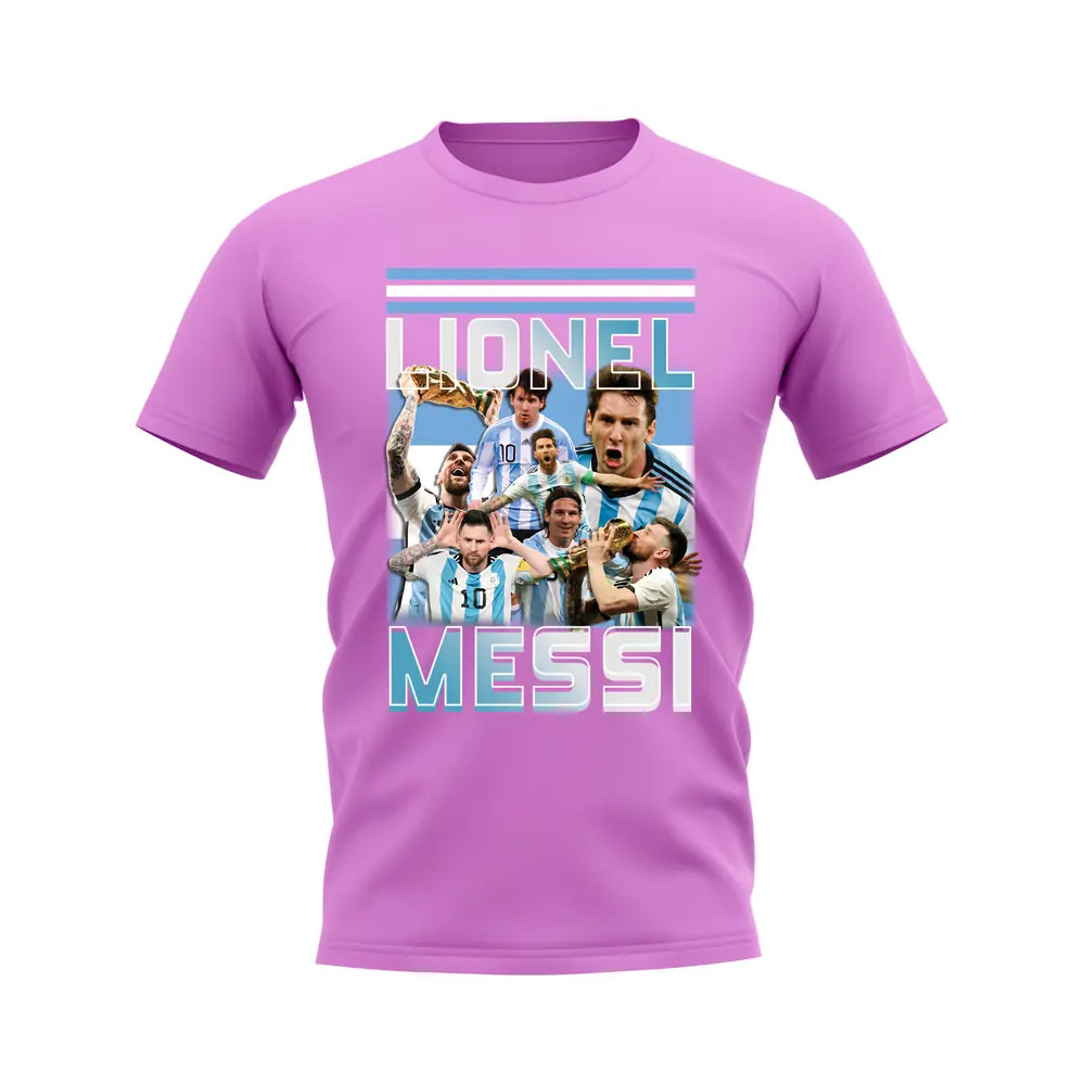 Lionel Messi Bootleg T-Shirt (Pink) Polyester Argentina Uksoccershop Men's Pink Extra Small