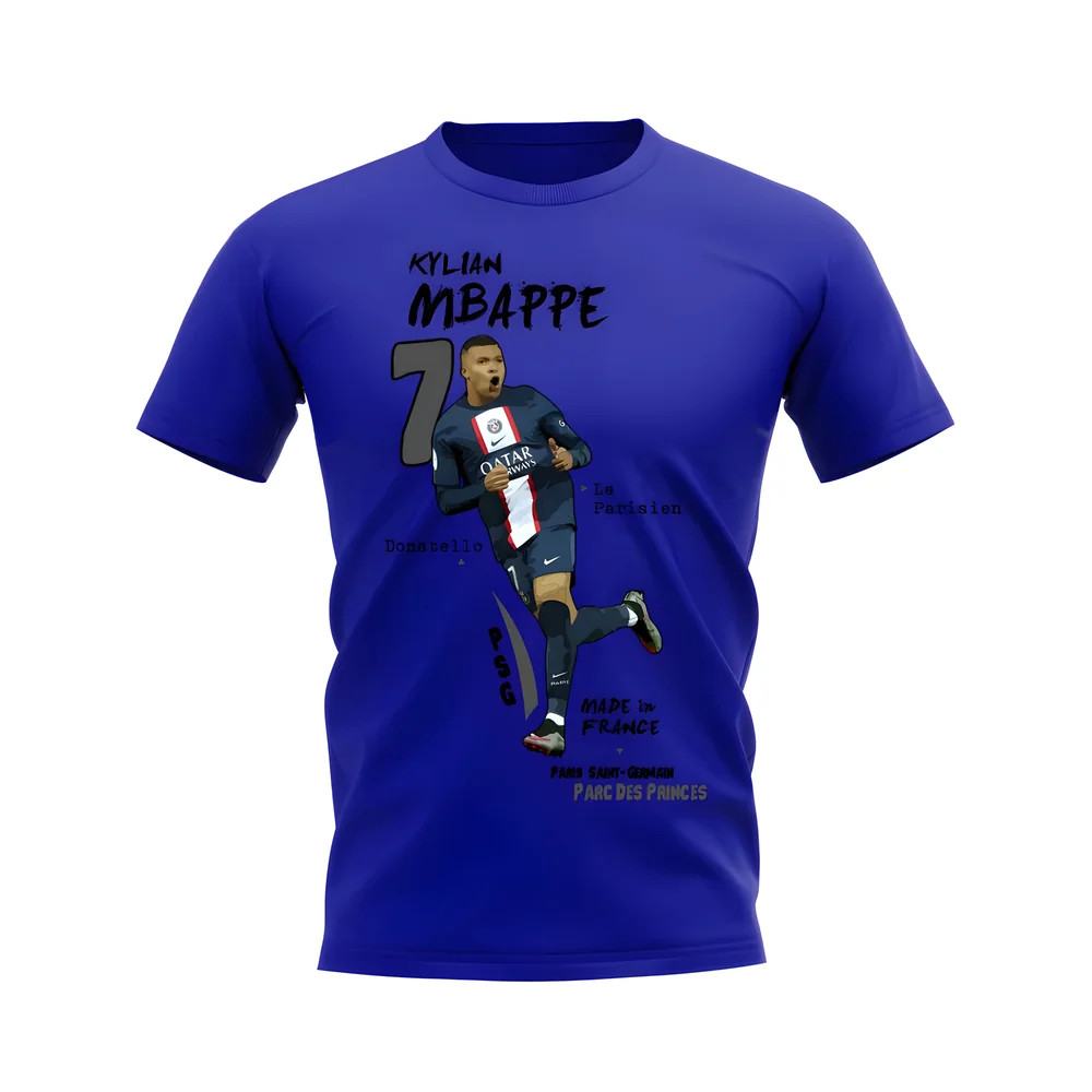 Kylian Mbappe Psg Graphic T-Shirt (Blue) Polyester Uksoccershop Men's Blue Xxl