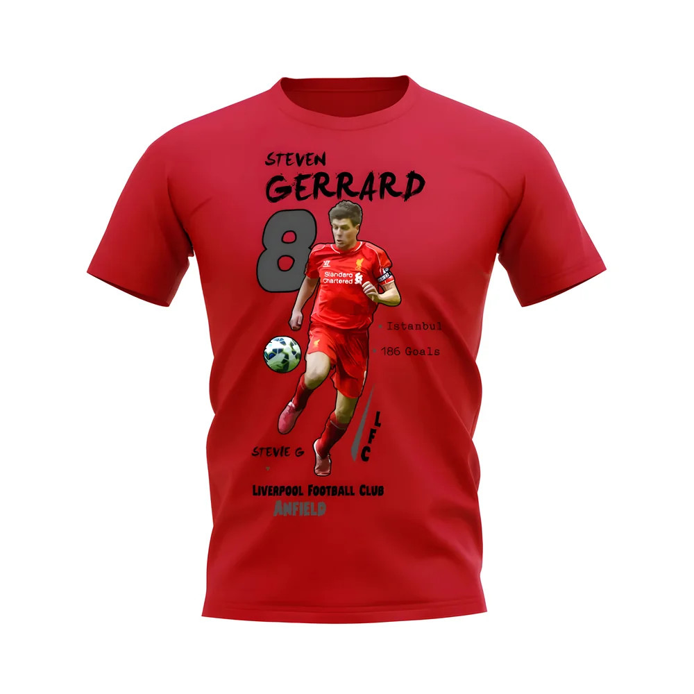 Steven Gerrard Liverpool Graphic T-Shirt (Red) Polyester Uksoccershop Men's Red Extra Large