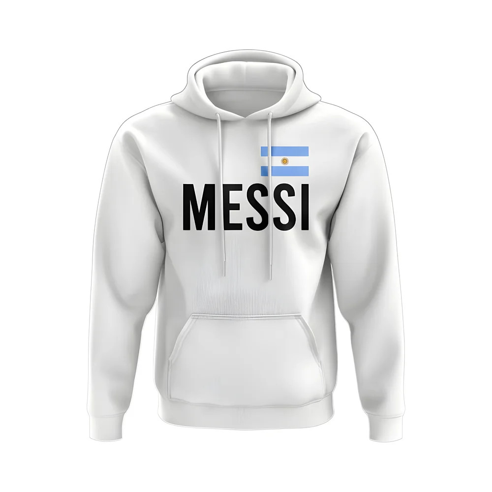 Lionel Messi Argentina Name Hoody (White) Polyester Argentina Rugby Uksoccershop Men's White Large