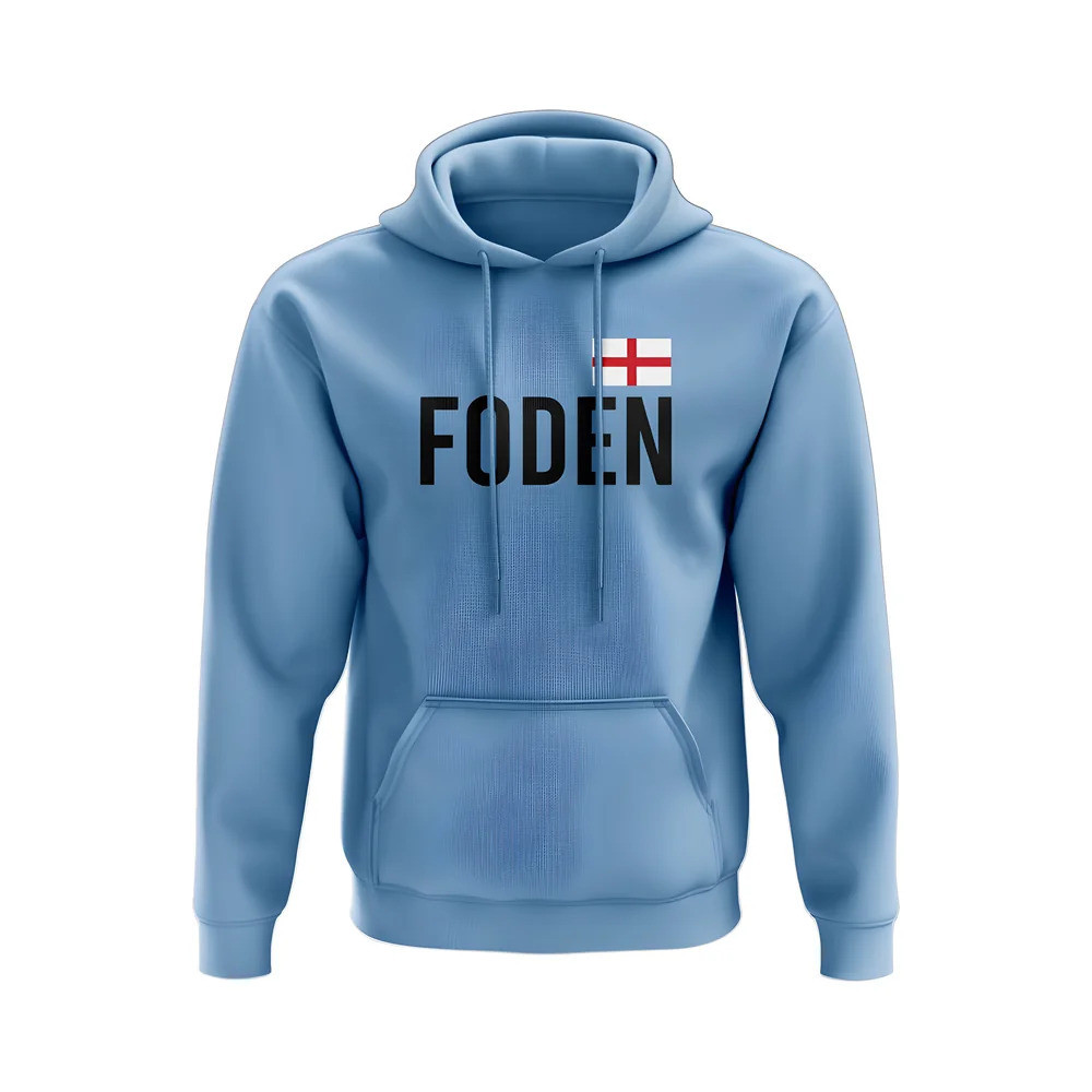 Phil Foden England Name Hoody (Sky Blue) Polyester Uksoccershop Men's Sky Blue Extra Large