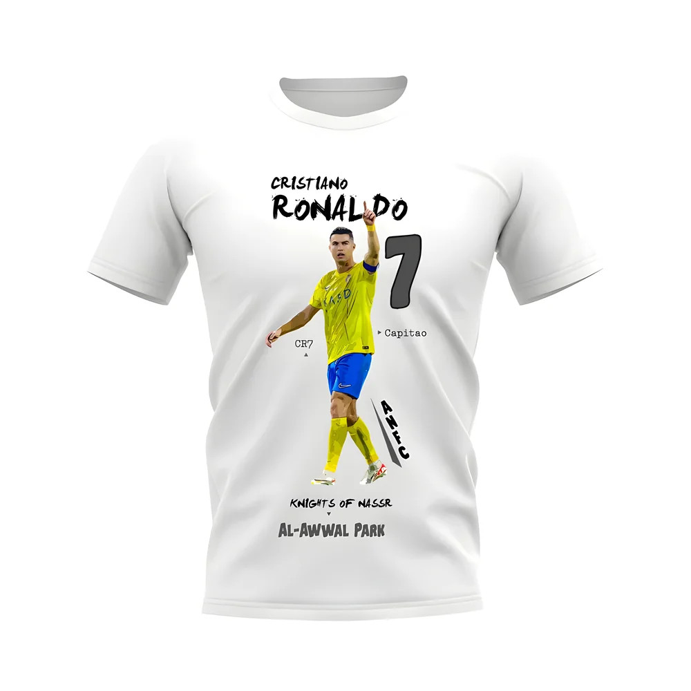 Cristiano Ronaldo Al Nassr Graphic T-Shirt (White) Polyester Al Nasr Riyadh Uksoccershop Men's White Small