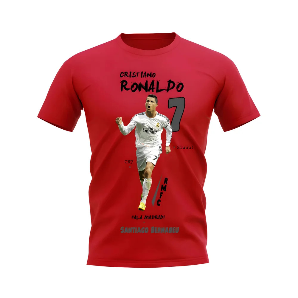 Cristiano Ronaldo Real Madrid Graphic T-Shirt (Red) Polyester Uksoccershop Men's Red Xxl