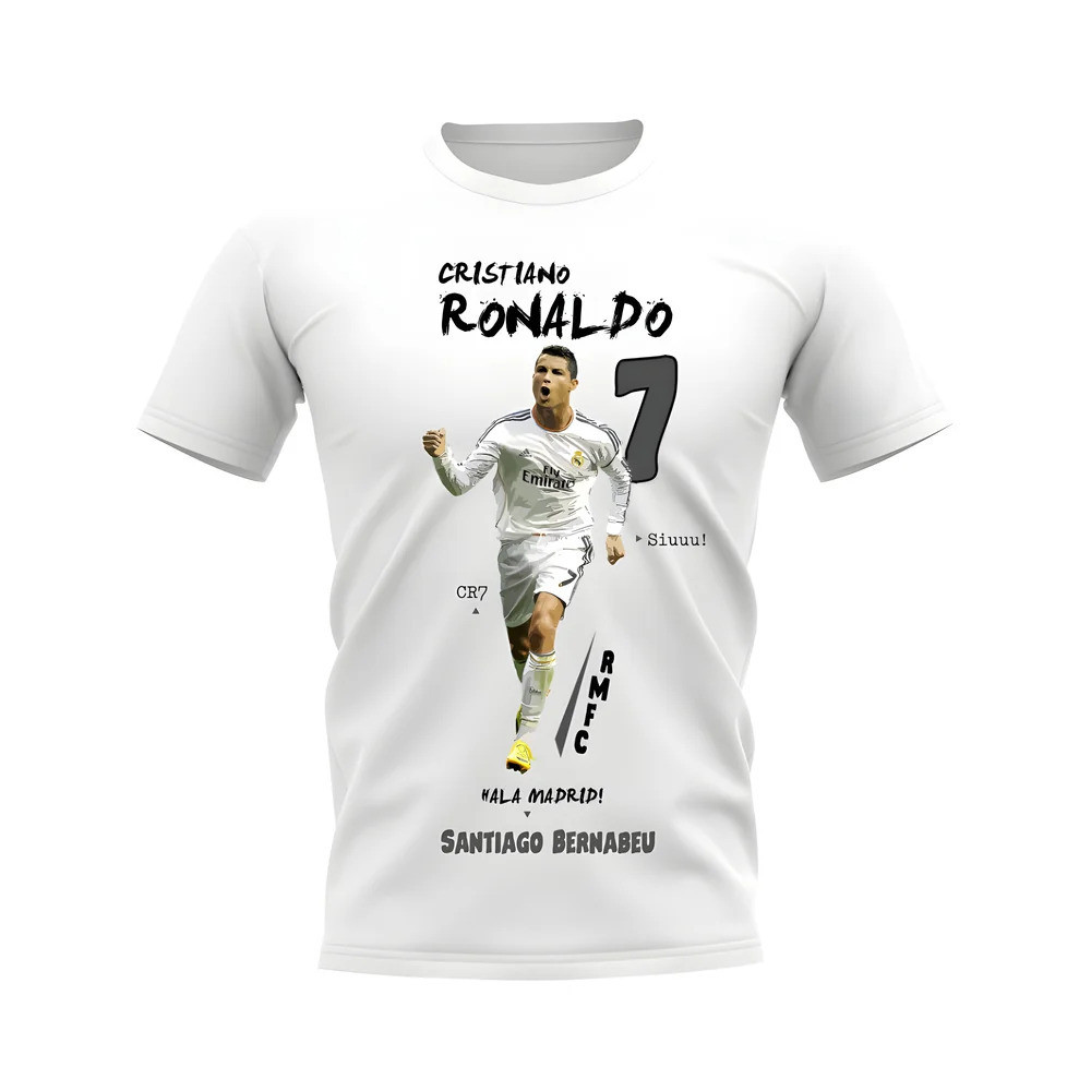 Cristiano Ronaldo Real Madrid Graphic T-Shirt (White) Polyester Uksoccershop Men's White Xxl