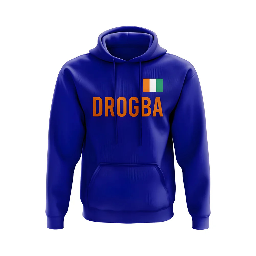 Didier Drogba Ivory Coast Name Hoody (Blue) Polyester Uksoccershop Men's Blue Medium