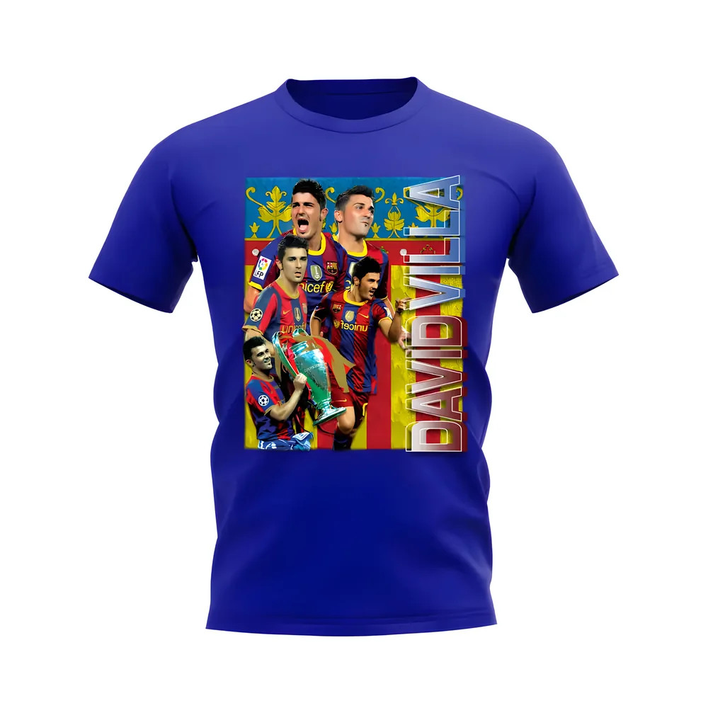 David Villa Barcelona Bootleg T-Shirt (Blue) Polyester Uksoccershop Men's Blue Xxl