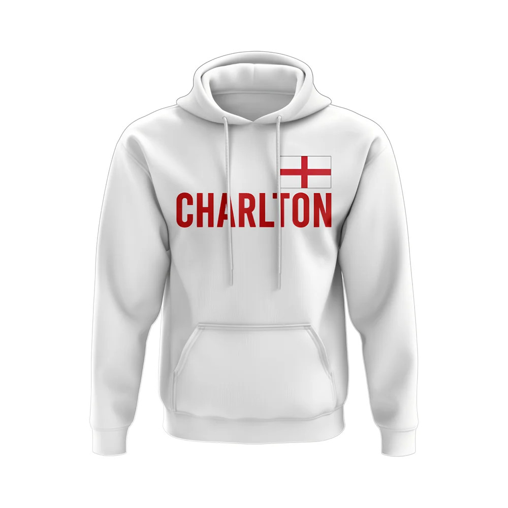 Bobby Charlton England Name Hoody (White) Polyester Uksoccershop Men's White Extra Large