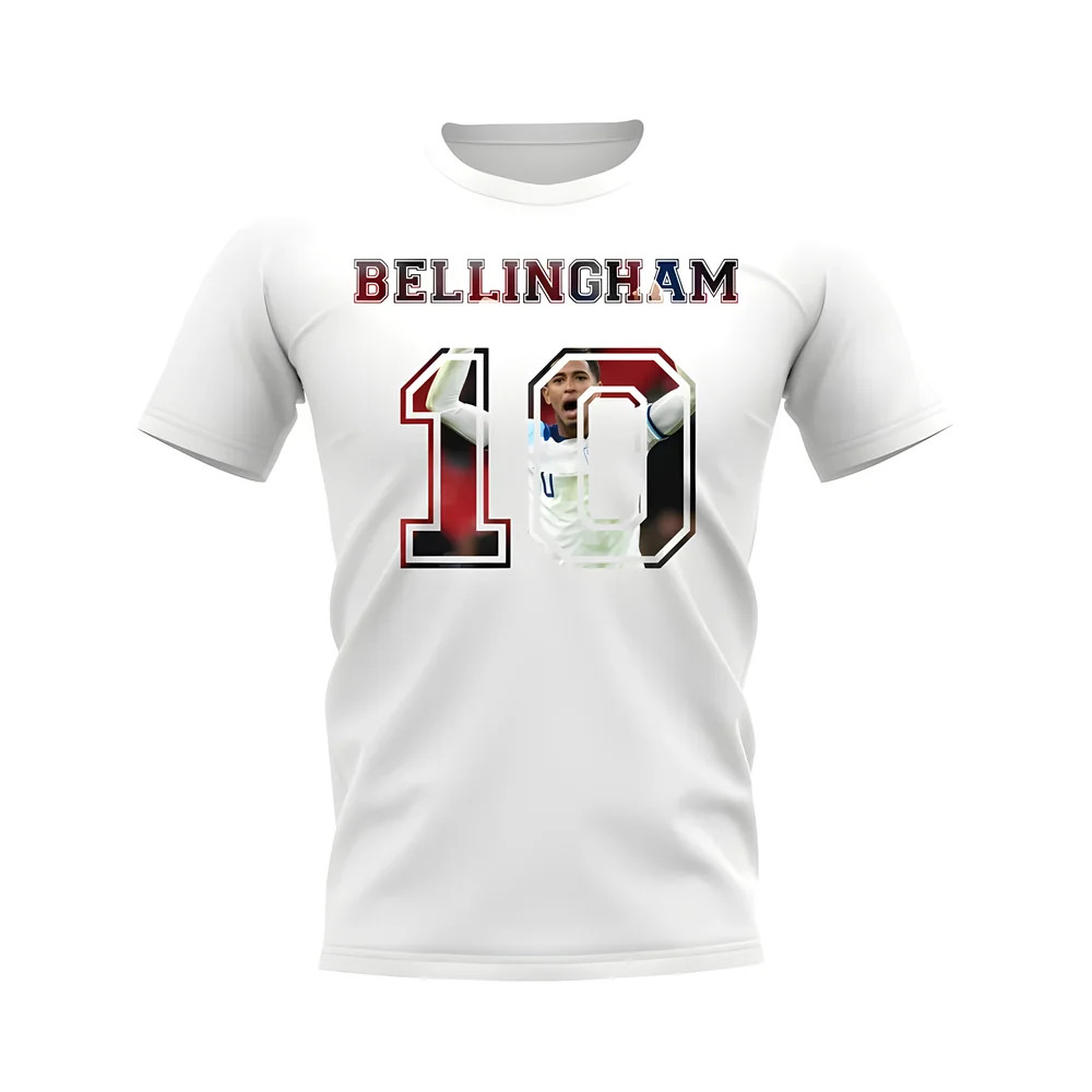 Jude Bellingham England 10 T-Shirt (White) Polyester Uksoccershop Men's White Medium