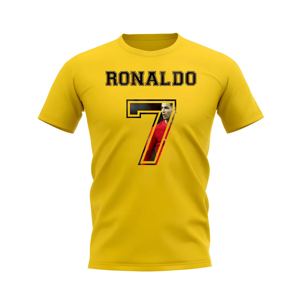 Cristiano Ronaldo Portugal 7 T-Shirt (Yellow) Polyester Uksoccershop Men's Yellow Large