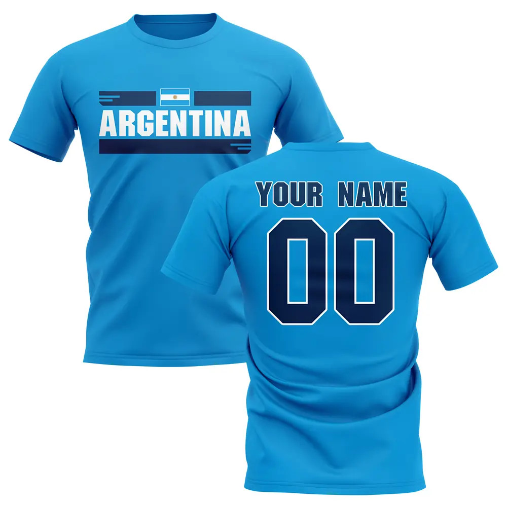 Personalised Argentina Fan Football T-Shirt (Sky Blue) Polyester Uksoccershop Men's Sky Blue Medium