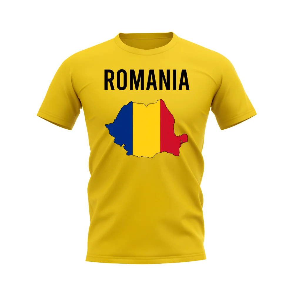 Romania Map T-Shirt (Yellow) Polyester Uksoccershop Men's Yellow Large