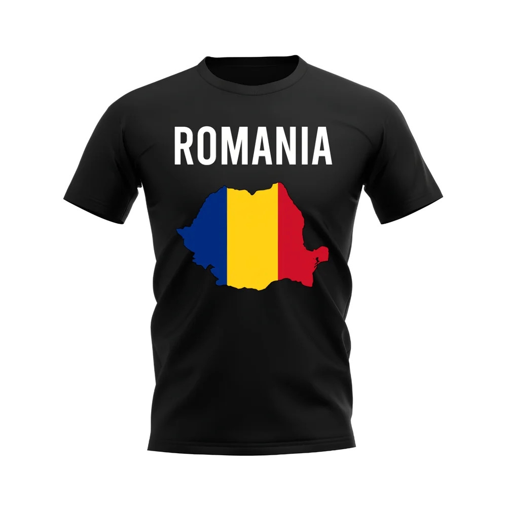 Romania Map T-Shirt (Black) Polyester Uksoccershop Men's Black Small