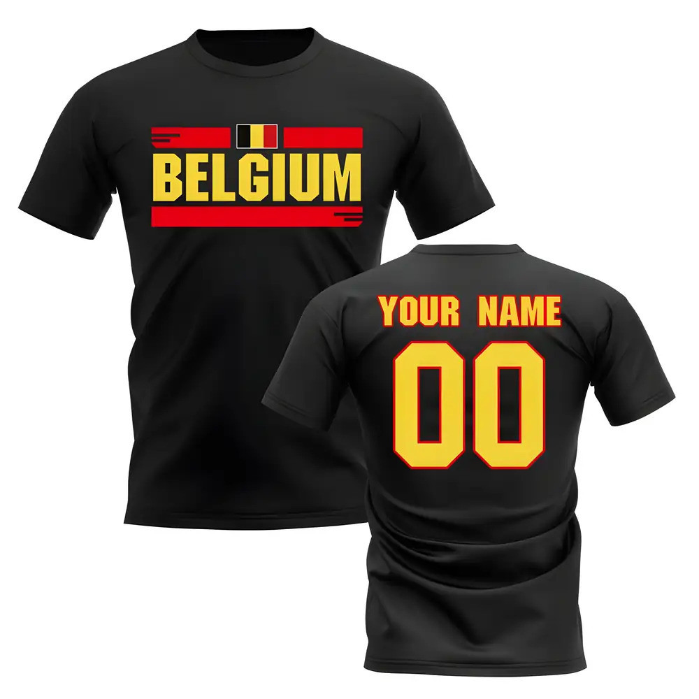 Personalised Belgium Fan Football T-Shirt (Black) Polyester Uksoccershop Men's Black Extra Large