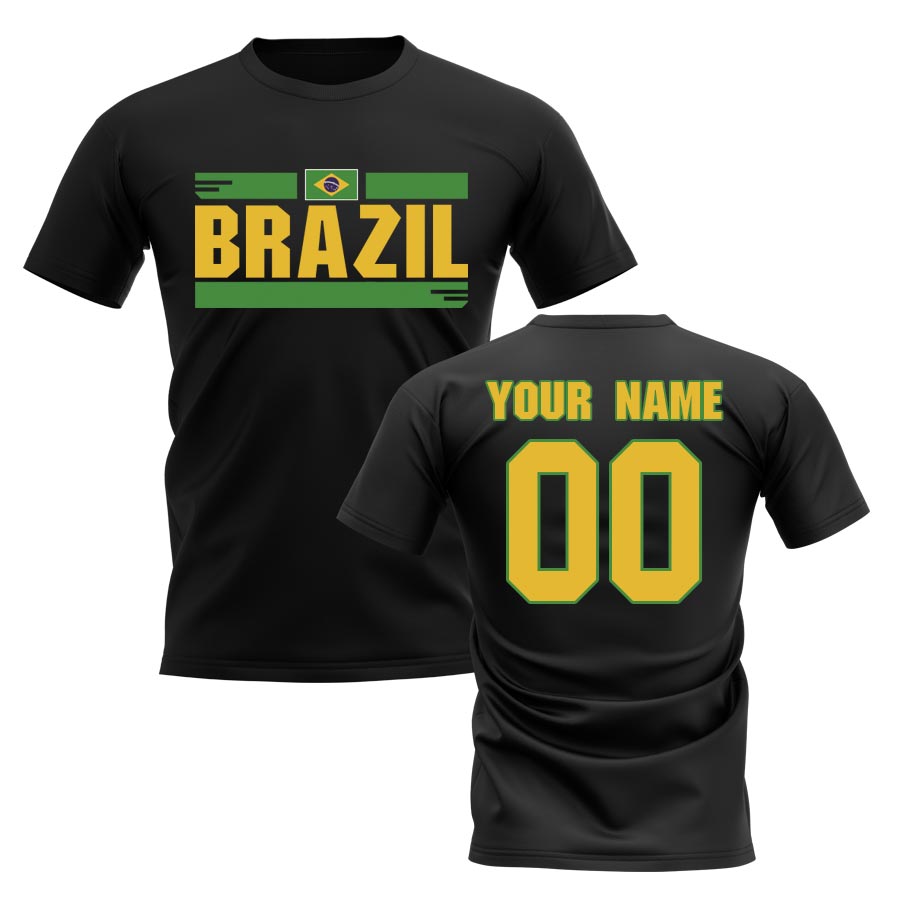 Click to view product details and reviews for Personalised Brazil Fan Football T Shirt Black.