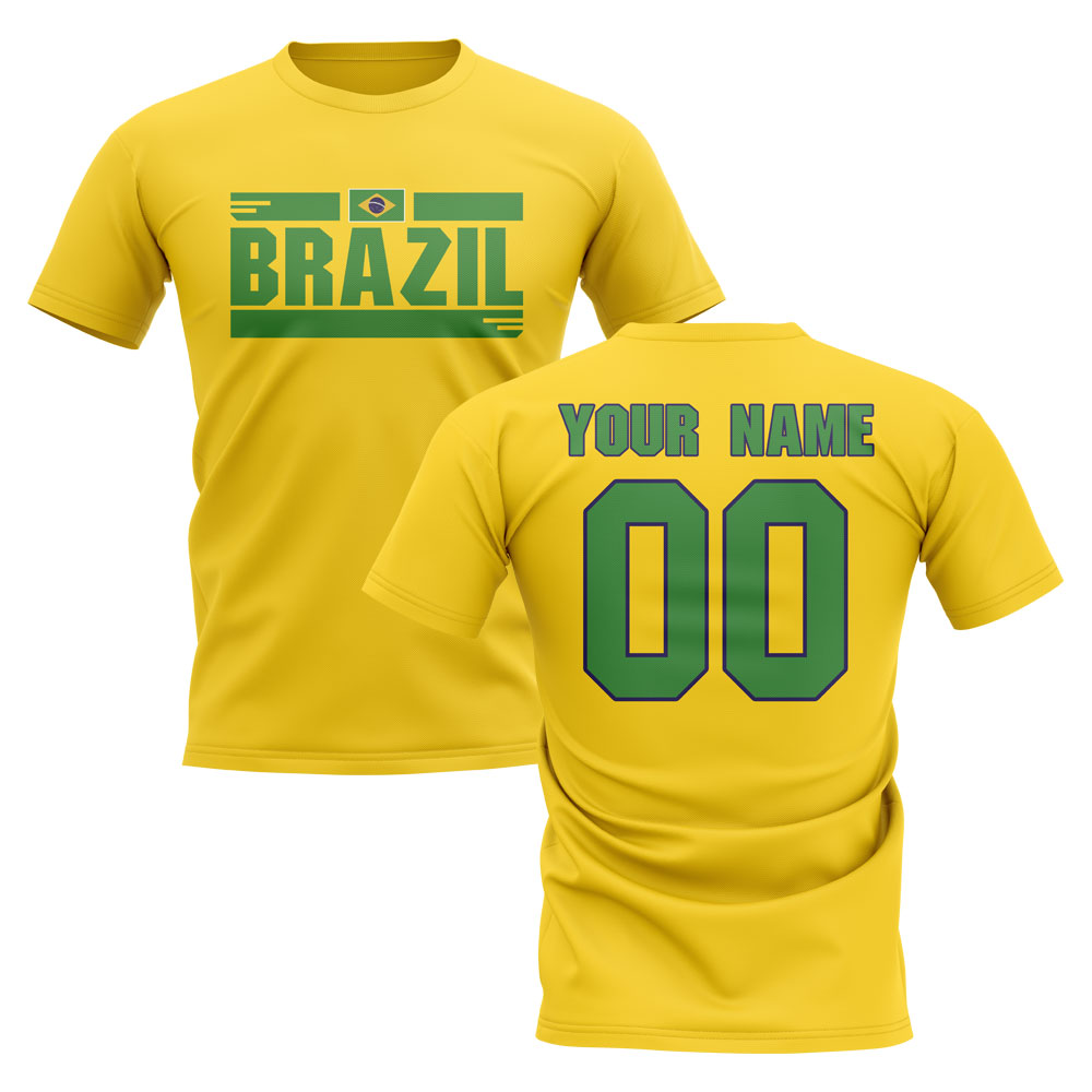 Click to view product details and reviews for Personalised Brazil Fan Football T Shirt Yellow.