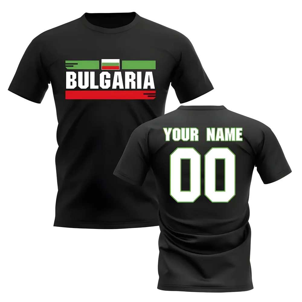 Personalised Bulgaria Fan Football T-Shirt (Black) Polyester Uksoccershop Men's Black Xxl