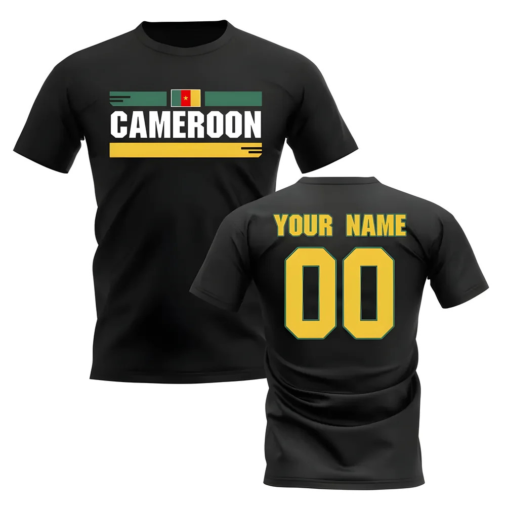 Personalised Cameroon Fan Football T-Shirt (Black) Polyester Uksoccershop Men's Black Xxl