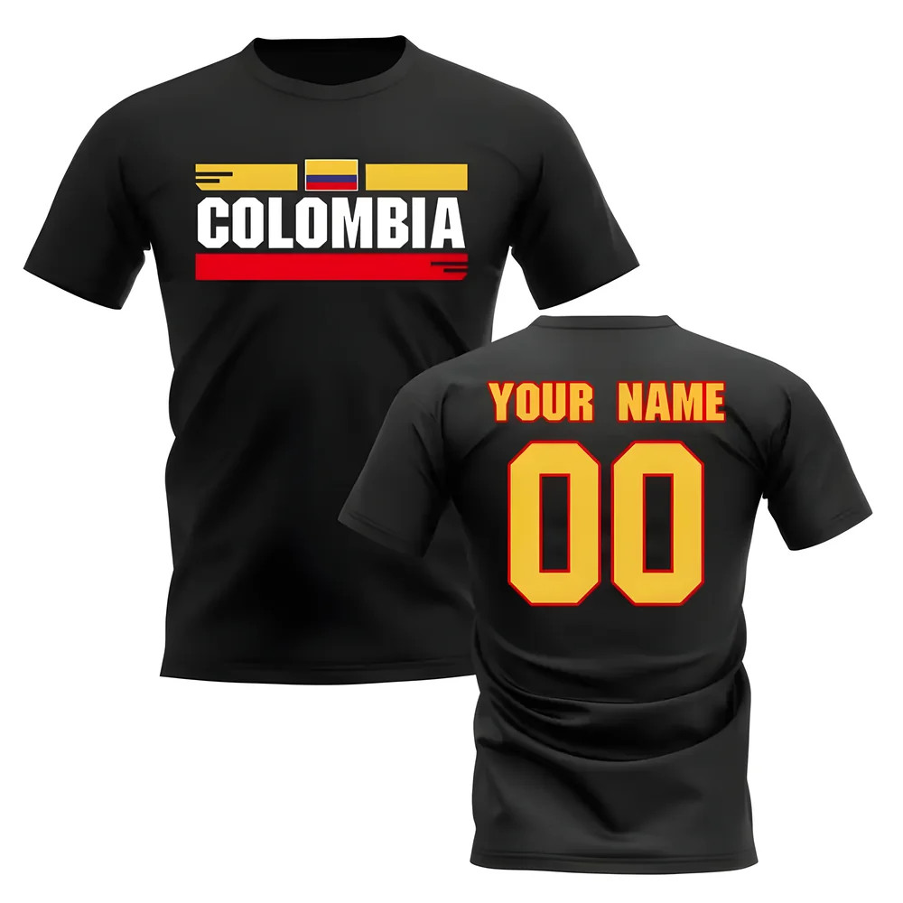 Personalised Colombia Fan Football T-Shirt (Black) Polyester Uksoccershop Men's Black Large