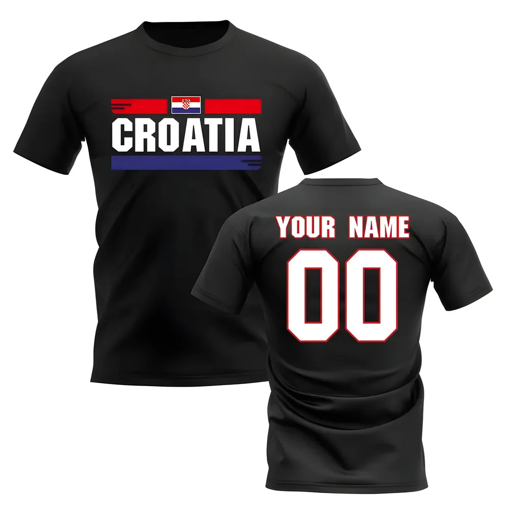 Personalised Croatia Fan Football T-Shirt (Black) Polyester Uksoccershop Men's Black Xxl