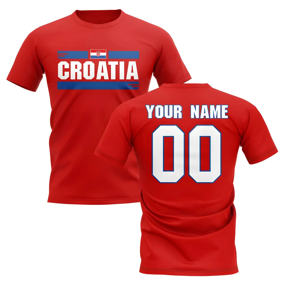 Personalised Croatia Fan Football T-Shirt (Red) Polyester Uksoccershop Men's Red Large