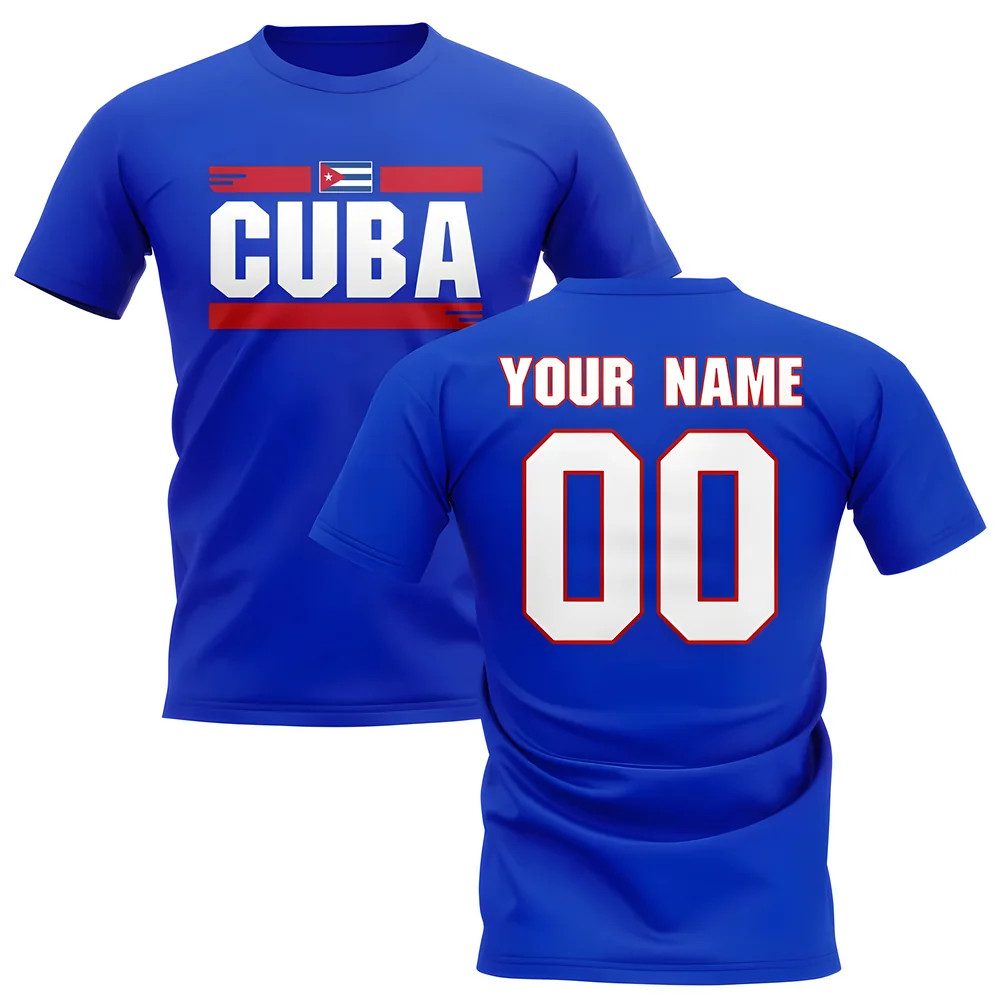Personalised Cuba Fan Football T-Shirt (Blue) Polyester Uksoccershop Men's Blue Extra Large