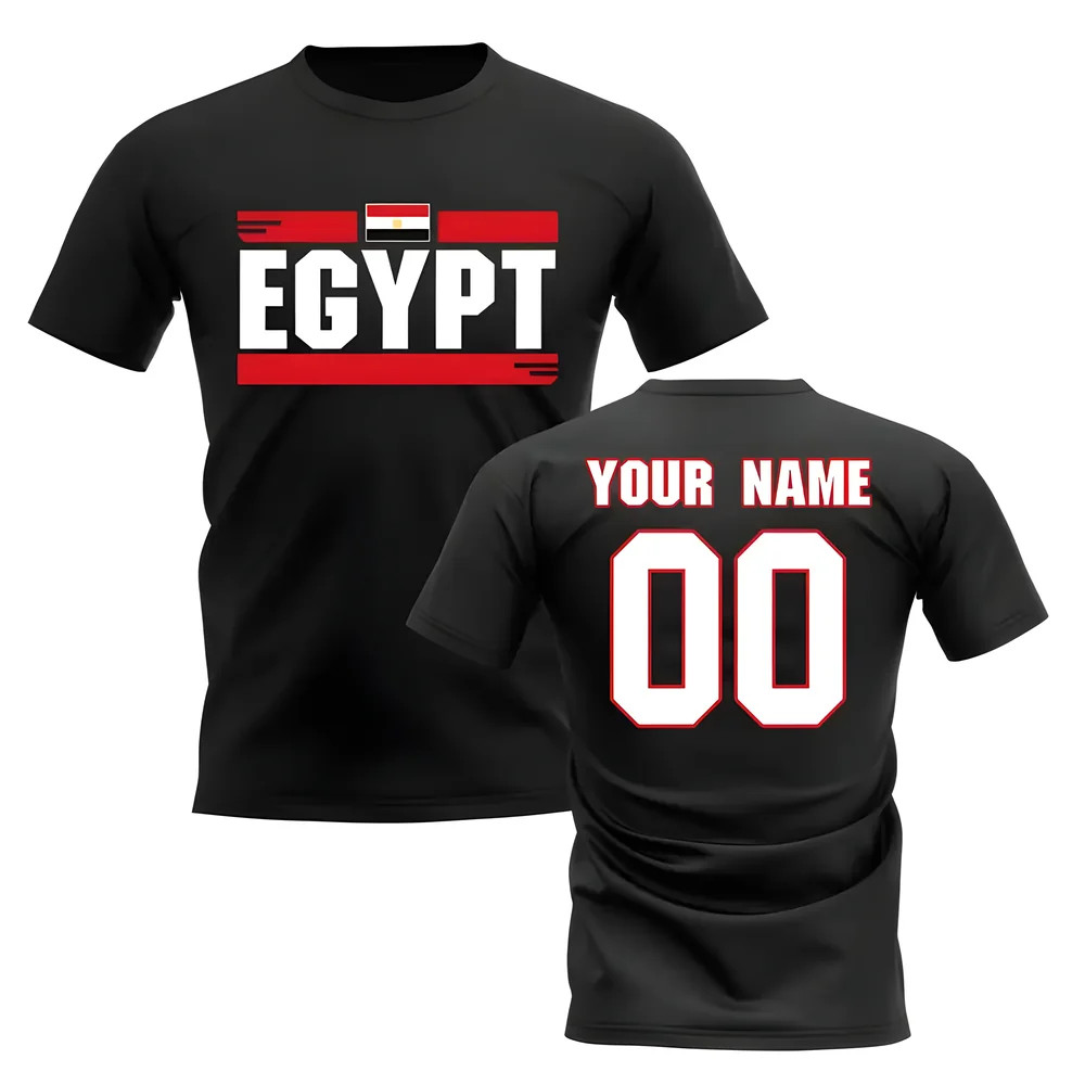 Personalised Egypt Fan Football T-Shirt (Black) Polyester Uksoccershop Men's Black Extra Small