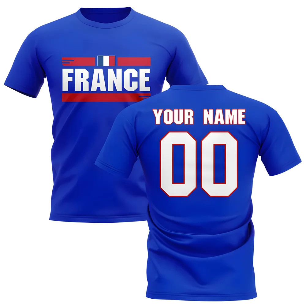 Personalised France Fan Football T-Shirt (Blue) Polyester Uksoccershop Men's Blue Large