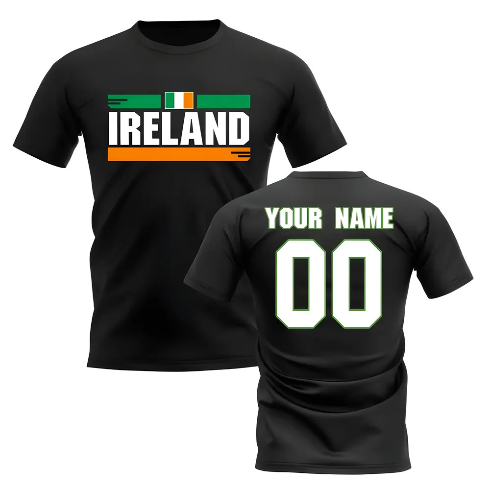 Personalised Ireland Fan Football T-Shirt (Black) Polyester Uksoccershop Men's Black Small