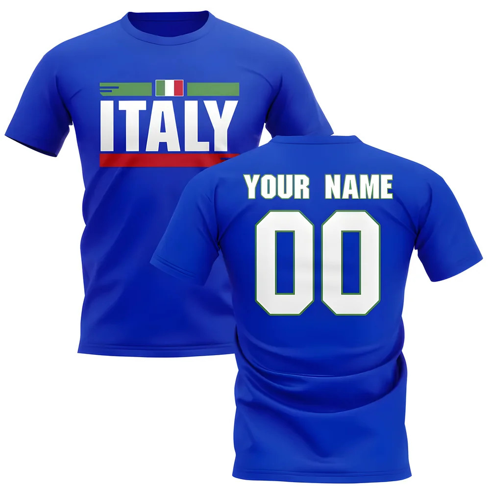Personalised Italy Fan Football T-Shirt (Blue) Polyester Uksoccershop Men's Blue Medium