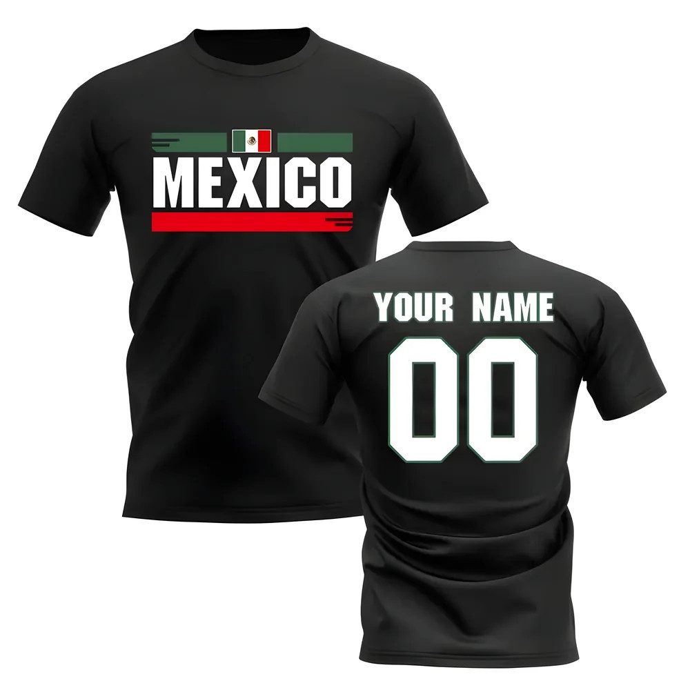 Personalised Mexico Fan Football T-Shirt (Black) Polyester Uksoccershop Men's Black Extra Small